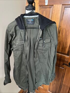 Tony Hawk Olive Green Military-Style Jacket with Black Hood